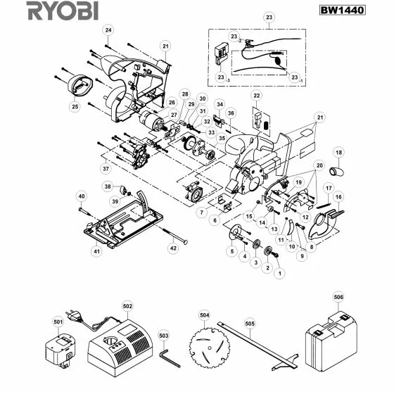 Ryobi BW1440 Spare Parts List Type: 1000078699